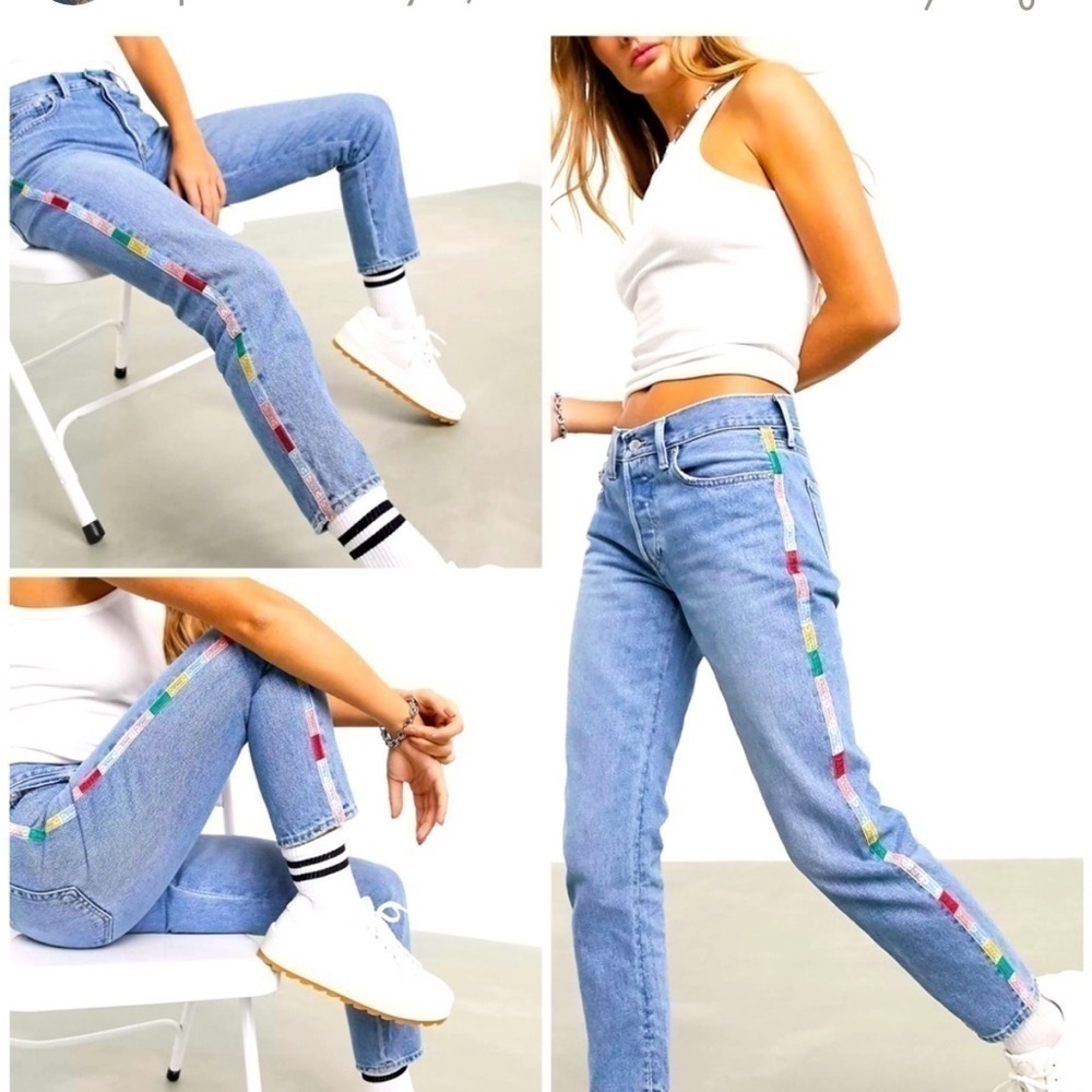 Vintage  Polo Ralph Lauren Women's Blue Multi Logo Tape Avery Boyfriend Jeans 32
